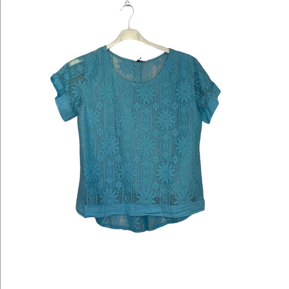 New Made in Italy 100%Cotton Button Back Top Turquoise